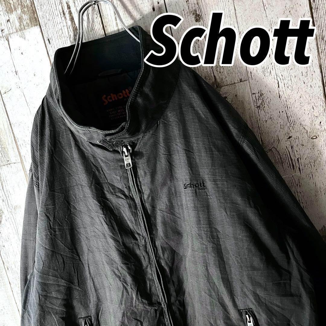 ショット ブルゾン ジャケット チェック 刺繍ロゴ キルティング チャコール L