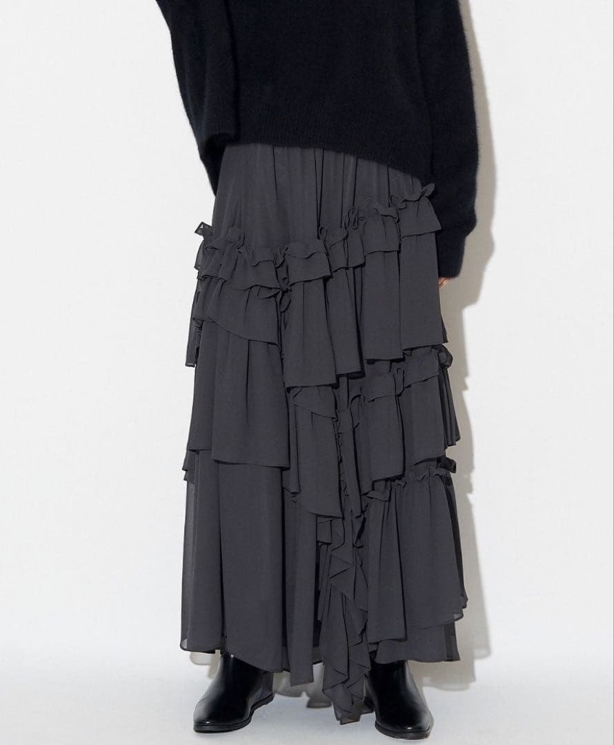 ◆新品未使用タグ付き◆【ELENDEEK】シフォンティアードスカート　グレー